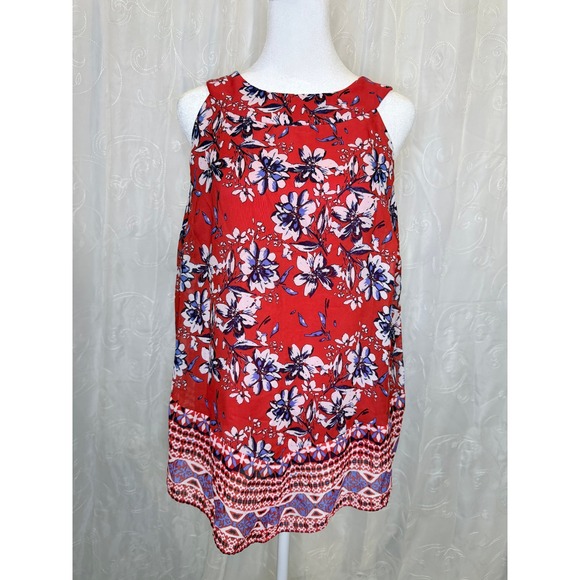 Alyx Tops - Alyx Red Floral Sleeveless Blouse Size Medium Lined Boho Keyhole Back